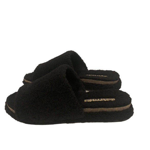 Lucky Brand Gadini Women's Faux Shearling Open Toe Slide Slippers Black Size 9 - Picture 4 of 10